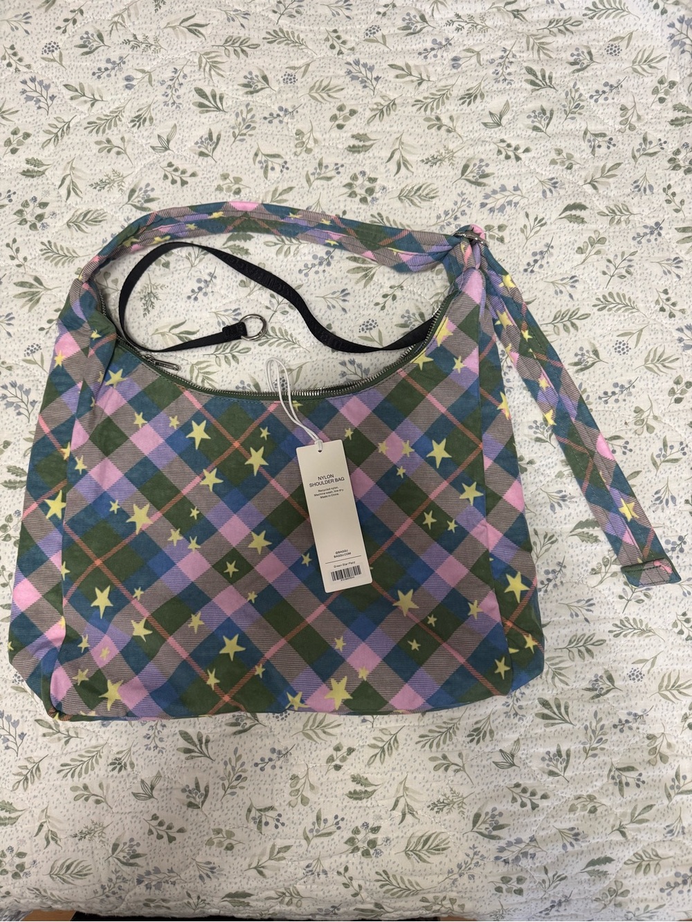 BAGGU Women's Plaid Star-Print Shoulder Bag in Green & Purple NWT - Picture 4 of 4